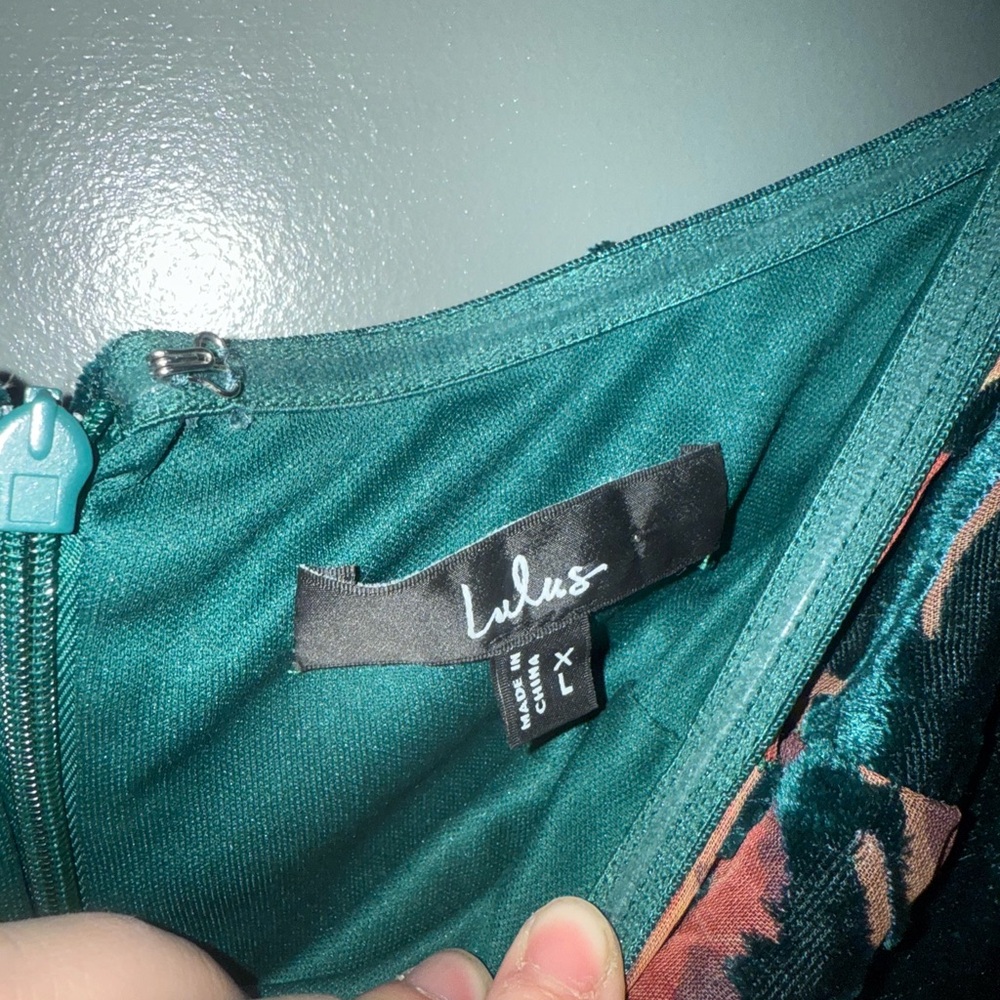 Lulu's Teal Floral Velvet Strapless Maxi Dress - Picture 9 of 16
